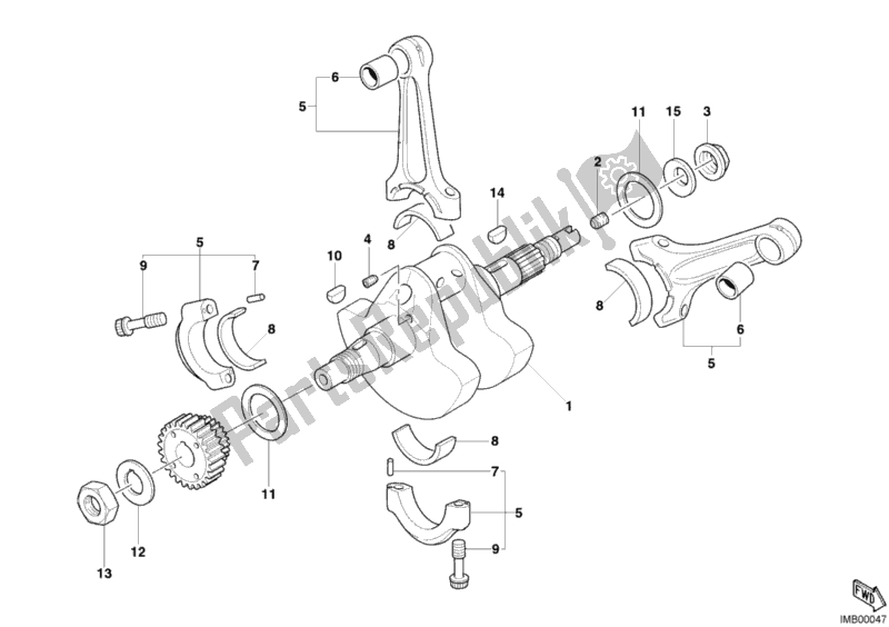 All parts for the Crankshaft of the Ducati Monster S2R 1000 USA 2006